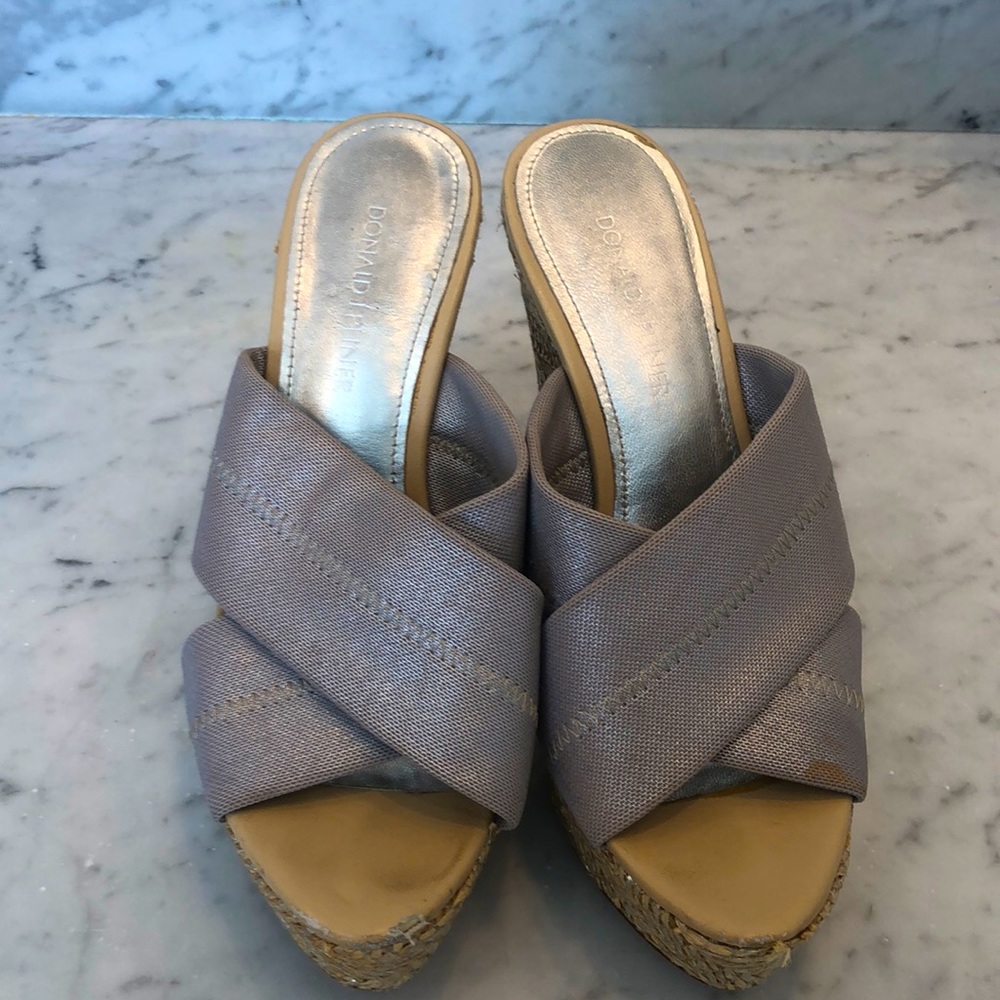 Donald Pliner silver wedges.